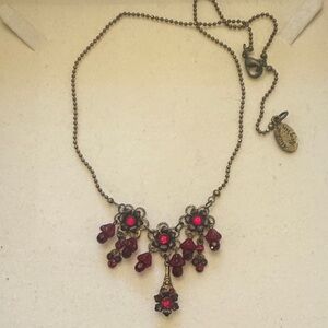 Michal Negrin Red and Gold Floral Necklace